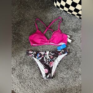 Cupshe Pink and Black Floral Bikini Set